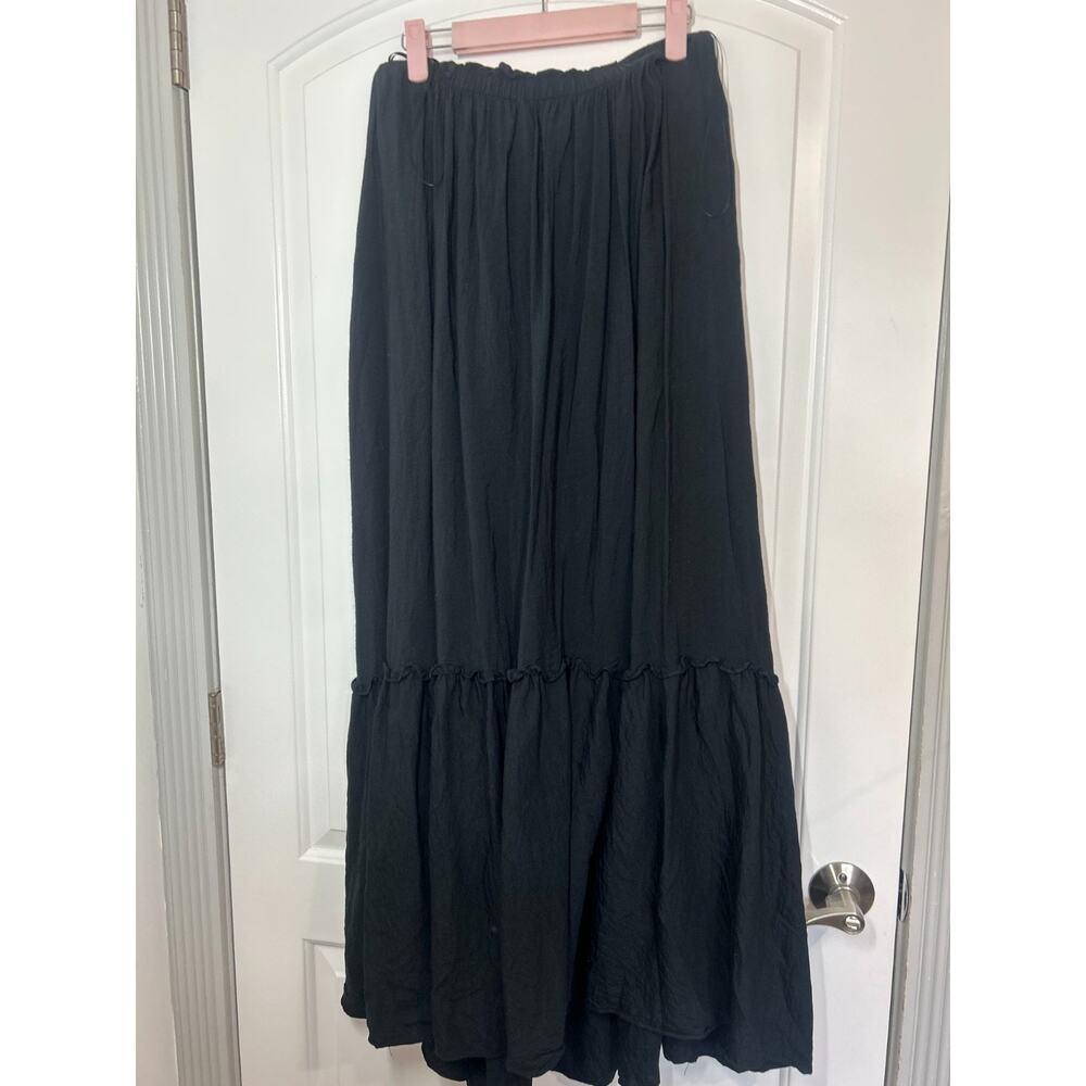 Anthropologie Somerset Maxi Skirt Black Tiered Pull On Boho Whimisigoth Chic 90s
